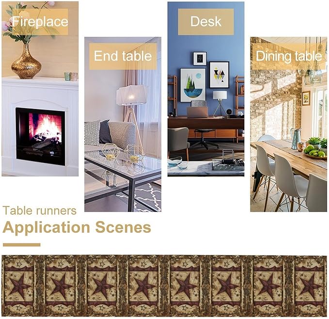 Wild West Table Runner, Rustic Farmhouse Texas Star Vintage Rodeo Cowboy Old Sign Wild West Print Pattern for Home Kitchen Table Decor Dining Coffee Room Garden Party Decor 13x120in