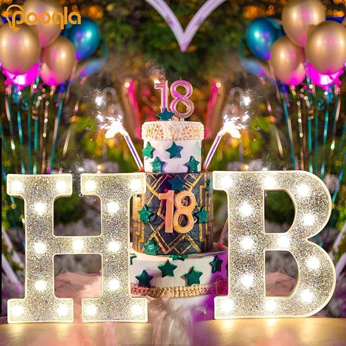 Pooqla Light Up Letters, LED Marquee Letters for Silver Birthday Decorations, Battery Powered Night Light Teenager Girl Room Decor, Gift for Girls Boys Wedding Bedroom Christmas Party Decor, Letter A