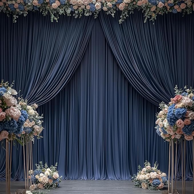 60ftx12ft Wrinkle Free Navy Blue Backdrop Curtain, 12 Panels 12FT Height Navy Blue Wedding Backdrop Drapes, Silky Polyester Back Drop Cloth for Birthday Photography Background Party Backdrop Draping