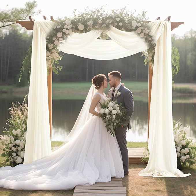 30" x 20Ft Wedding Arch Draping Fabric, 2 Panels Ivory Sheer Curtain Drapes Extra Wide & Long Backdrop Curtains for Wedding Arch Ceremony Birthday Party Decorations