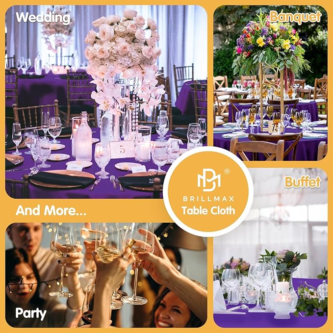 BRILLMAX 4 Pack Purple Round Tablecloths 132 Inch - Circle Bulk Linen Polyester Fabric Washable Table Cloth Cover for Wedding Reception Banquet Birthday Party Buffet Restaurant