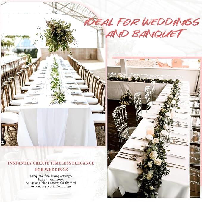 12 Pack Polyester Rectangle Tablecloth 90 x 132 Inch White Tablecloth for 6 Ft Rectangle Tables,Washable Fabric Table Covers Polyester Table Clothes for Wedding Parties Banque