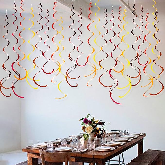 36 Pcs Fall Hanging Swirl Decorations Brown Burgundy Orange Yellow Felt Swirl Streamer Spiral Ceiling Decorations Garland for Autumn Thanksgiving Harvest Birthday Wedding Bridal Shower Party Supplies