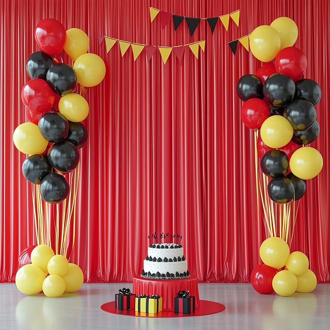 50ftx12ft Wrinkle Free Red Backdrop Curtain, 10 Panels 12FT Height Red Wedding Backdrop Drapes, Silky Polyester Back Drop Cloth for Birthday Photography Background Party Backdrop Draping
