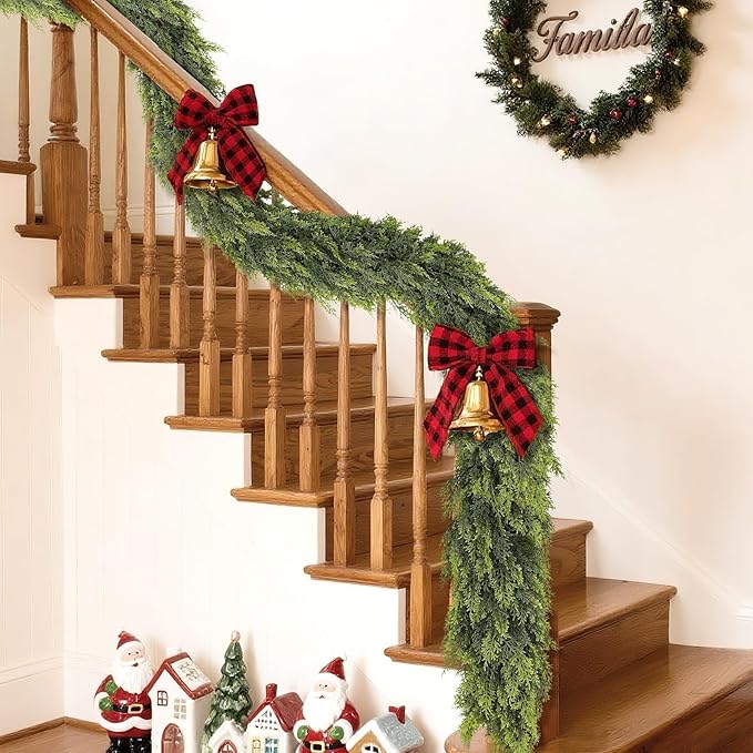 5FT Real Touch Cedar Garland - Artificial Christmas Garland Fake Green Faux Thick and Lush Pine Needles Garlands for Table Fireplace Mantle Holiday Home Indoor Outdoor Decor (2PCS)