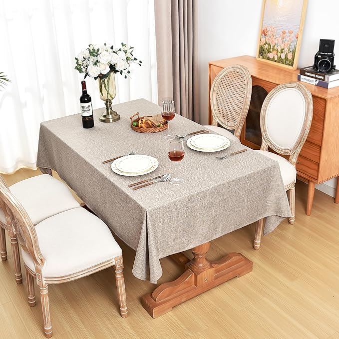 Fitable Nature Faux Linen Tablecloths Rectangle 60 x 84 Inch - 6 Pack Neutral Table Clothes for 4 Foot Tables, Wrinkle-Proof Faux Burlap Table Covers for Dining, Farmhouse, Outdoor Picnic, Camping