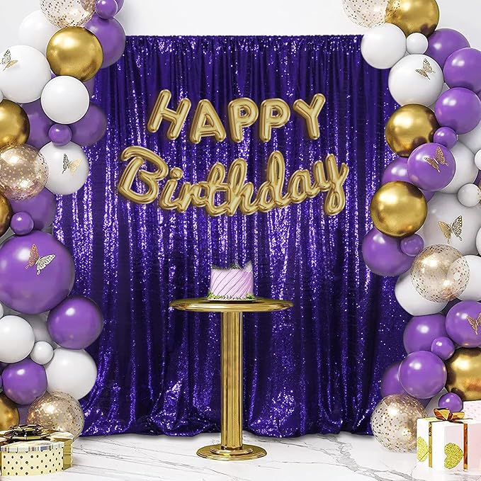 SquarePie Sequin Backdrop Curtain Not See Through Thick Glitter Background for Party 6FT x 8FT Purple