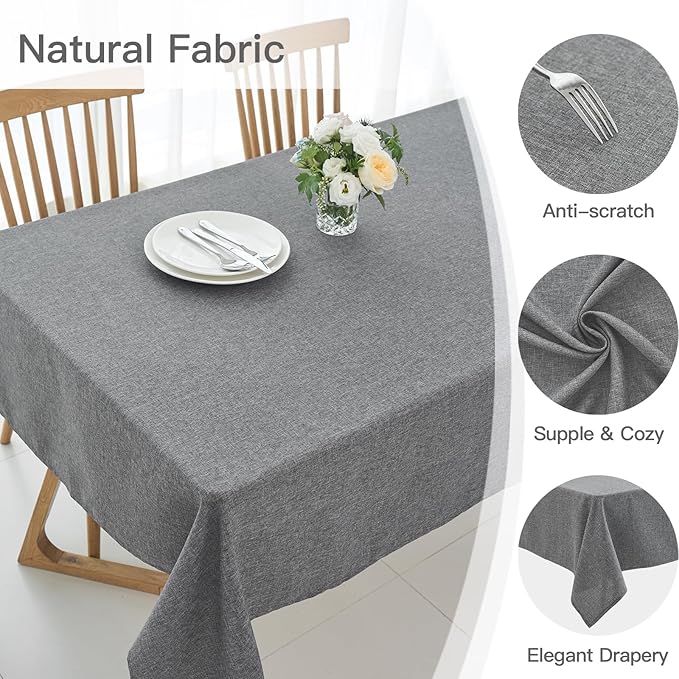 maxmill Square Linen Textured Tablecloth Waterproof Spillproof Wrinkle Free Slubby Textured Table Cloth for Dinner and Party Washable Wipeable Fabric Table Cover Decoration, 60 x 60 Inch, Dark Grey