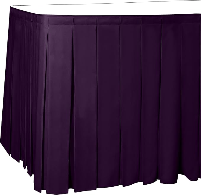 Ultimate Textile Pleat Polyester Fabric Table Skirt - Machine Washable Flame Resistant with Clips for Events, Weddings & Trade Shows, Cut & Sewn in Paterson, NJ - Aubergine, 14' Box Pleat