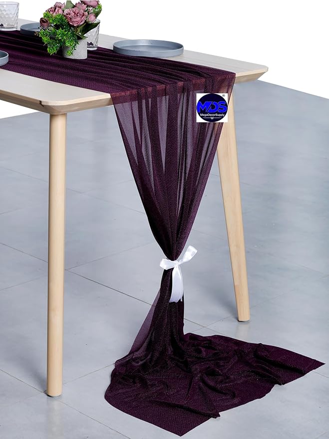 MDS Halloween Chiffon Table Runner - 12 Pack, 29 x 170 Inches, 14ft Each - Sheer Spooky Table Runners for Haunted House Parties, Trick-or-Treat Tables, Witchy Décor, Wedding & Events - Eggplant