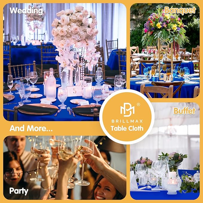 BRILLMAX 4 Pack Royal Blue Round Tablecloths 108 Inch - Circle Bulk Linen Polyester Fabric Washable Table Cloth Cover for Wedding Reception Banquet Birthday Party Buffet Restaurant