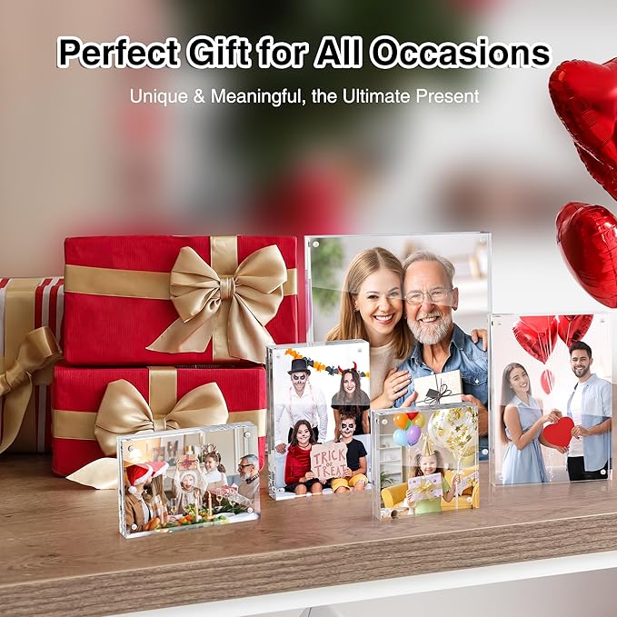 HOUSE DAY Acrylic Picture Frames 3.5x5, 1 Pack Magnetic 3.5 x 5 Picture Frame, Double Sided Clear 3.5x 5 Photo Frame with Microfiber Cloth, Frameless FreeStanding 3.5x5 Frame Gift for Desktop Display