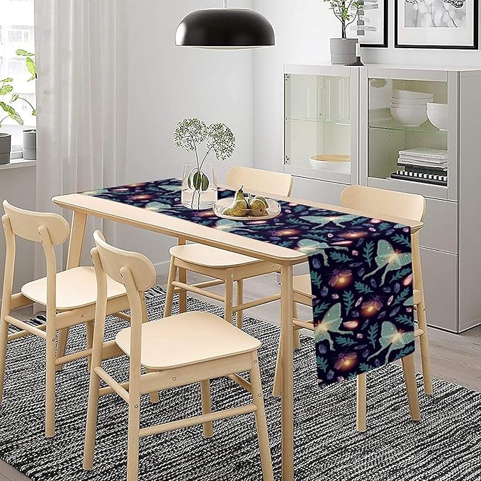 Moth Table Runner, Retro Boho Aesthetic Blue Moth Magic Table Runner for Home Kitchen Dining Party Indoor Outdoor Decoration 13x108 Inch