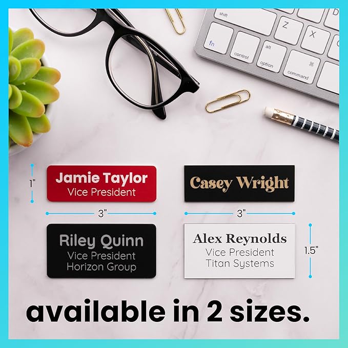 ExcelMark Custom Name Tag - Engraved Name Badge with Pin or Magnetic Backing, 16 Colors, 6 Fonts, and 2 Sizes to Choose from (Green w/White Letters, 1"x 3")