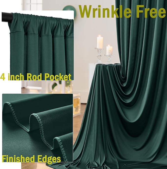 30ftx10ft Wrinkle Free Hunter Green Backdrop Curtains for Party Background, 6 Panles Silky Green Photo Backdrop Drapes Back Drop Cloth for Wedding Birthday Photography Baby Shower Decor