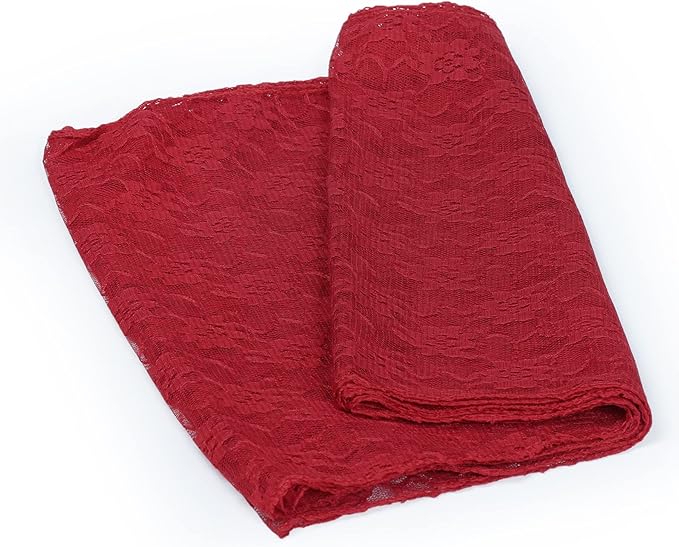 MDS Pack of 25 Wedding 12 x 108 inches Lace Table Runner for Wedding, Decorations for Birthday Parties, Banquets, Graduations, Engagements, and Runners fit Rectangle, Round Table- Apple red