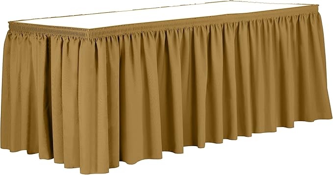 Ultimate Textile Pleat Polyester Fabric Table Skirt - Machine Washable Flame Resistant with Clips for Events, Weddings & Trade Shows, Cut & Sewn in Paterson, NJ - Gold, 14' Shirred Pleat