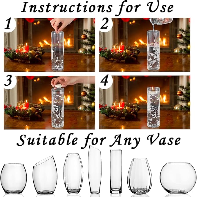 50 PCS Artificial Pearl String Beads - 10+5mm Black&White Floating Beads for Centerpieces, Vase Fillers, Wedding, Birthday Party, and Candle Decor