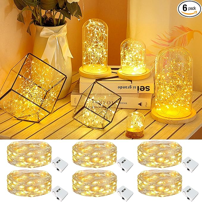 kolpop 6 Pack LED Fairy Lights Battery Operated, Mini Twinkle String Lights Battery Powered Waterproof for Christmas Mason Jars Party