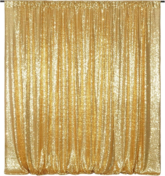 Poise3EHome Gold Sequin Backdrop Curtain, 10Ft x 10Ft Golden Glitter Photography Background Curtains, Sequence Backdrop Drapes for Party Festival Decor