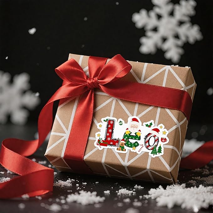 callie Personalized Christmas Stickers - Custom Name, 3.5"×1.69" Santa Claus Elk Design Merry Christmas Stickers Labels for Envelopes Seals Crafts Cards Gifts (28PCS)