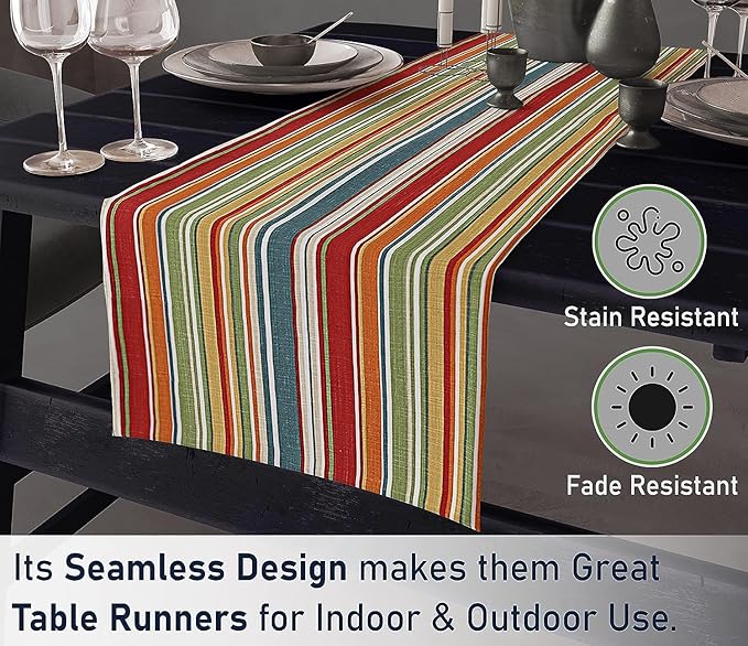 Ruvanti 100% Cotton Table Runner 36 Inches Long, Non-Slip, Stain Resistant, Washable & Reusable Table Runners Perfect for Wedding, Parties, Christmas, Holiday, in-Door use - Multi Stripe
