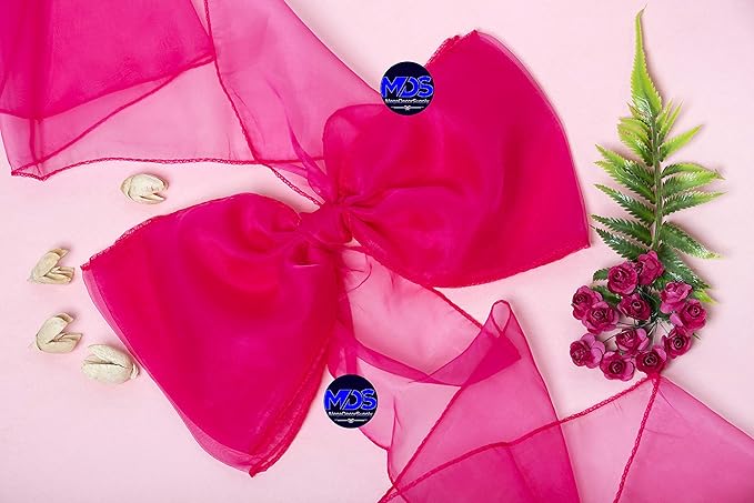 MDS Pack of 10 PCS Organza Chair Sashes Wider Dining Chair Bows Ribbon Tie Back for Wedding Party Birthday Bridal Shower Reception Event Banquet Home Chair Cover Decoration - Magenta