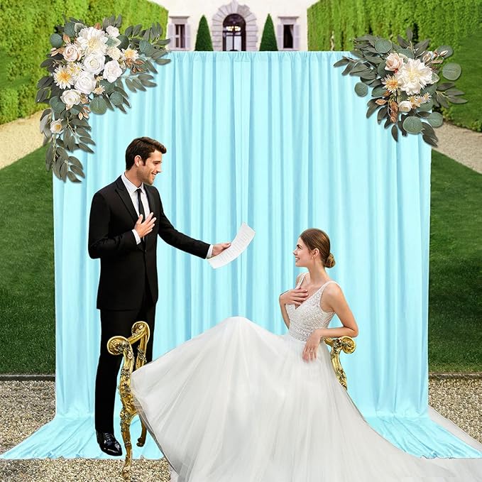 10ft x 10ft Lake Blue Backdrop Curtains for Parties, Fabric Satin Background Curtain with Rod Pockets for Weddings, Birthday, Baby Shower, Photography, Graduation Party Backdrop Drapes, 2 Panels