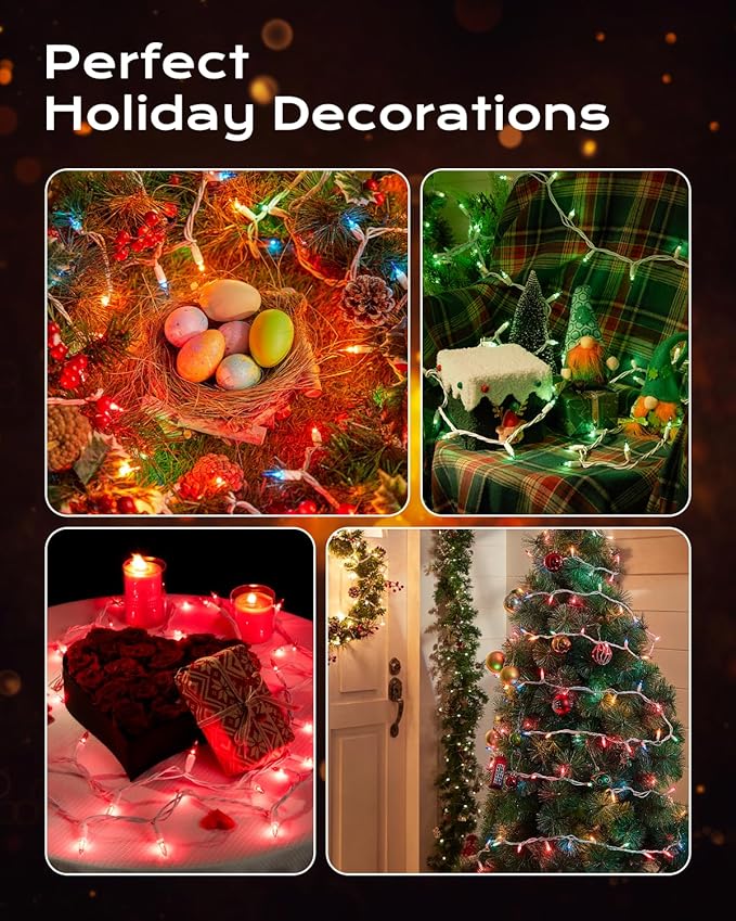 Brightown-Christmas-String-Lights, 100-Count 26.5ft Clear Incandescent Bulb Mini Lights for Indoor Holiday Decor, Christmas Tree Garland Wedding Party Multi-Use Decoration, White Wire