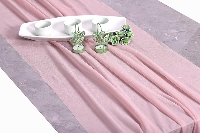 MDS 10 Pack 10ft Chiffon Table Runner 29 x 120 Inches Sheer Wedding Runner Romantic Rustic Table Runner for Wedding Decorations, Birthday Parties, Bridal Shower Party Arch Decor - Blush Pink