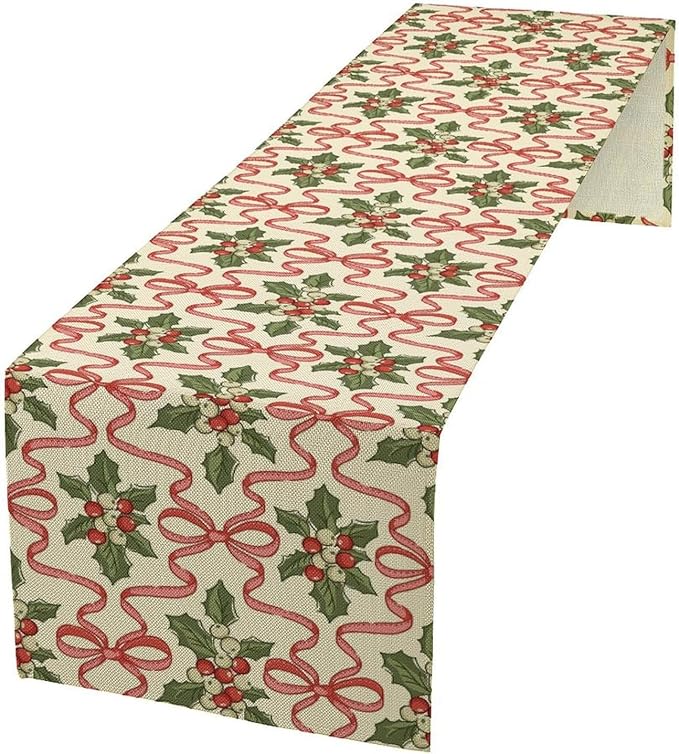 Christmas Table Runner,Xmas Holiday Bowknot Decor Table Cloth Kitchen Dining Table Decoration for Home Party Decor 13x36 Inch