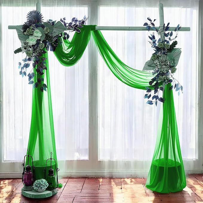 MDS Halloween Chiffon Draping Fabric - 2 Panel, 30" Wide x 100ft Long - Sheer Spooky Arbor & Canopy Drapery for Haunted House Backdrops, Party Ceilings, DIY Costumes & Themed Events - Green