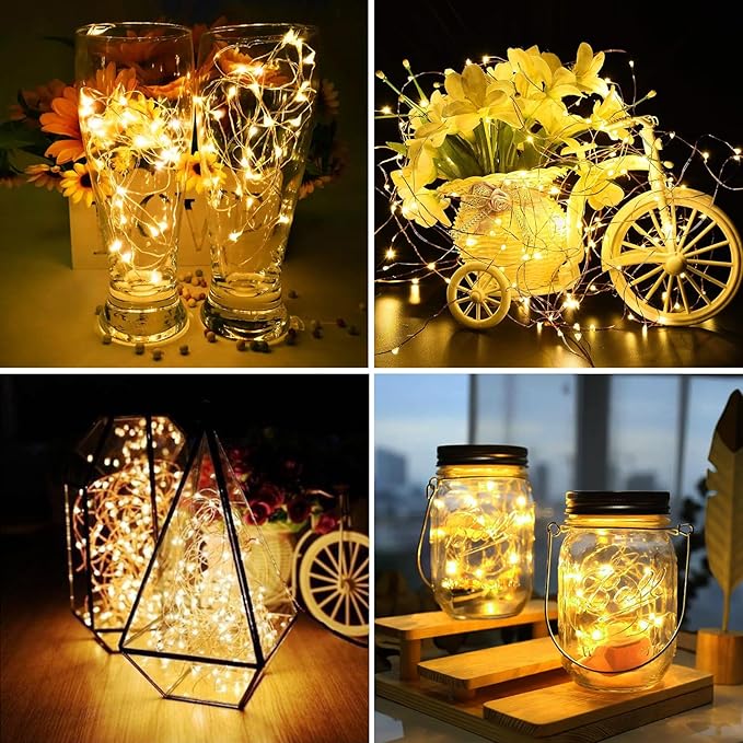 ZGWJ 50 Pack Fairy Lights Battery Operated, 7ft 20 Mini LED Fairy String Lights Silver Wire 3 Modes for DIY, Parties, Wedding, Bedroom, Halloween Christmas Decoration Warm White