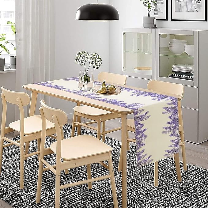 Purple Lavender Table Runner Vintage Watercolor Modern Kitchen Restaurant Decoration Suitable for Indoor and Outdoor Wedding Party Banquet Table Runner 13x108 Inch