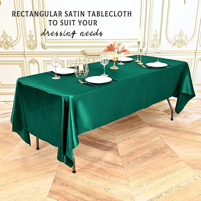 6 Packs Satin Tablecloth 57 x 108 Inch Dark Green Rectangular Table Cloth Silk Tablecloth Smooth Fabric Overlay Satin Table Cover Decoration for Wedding Party Banquet Events