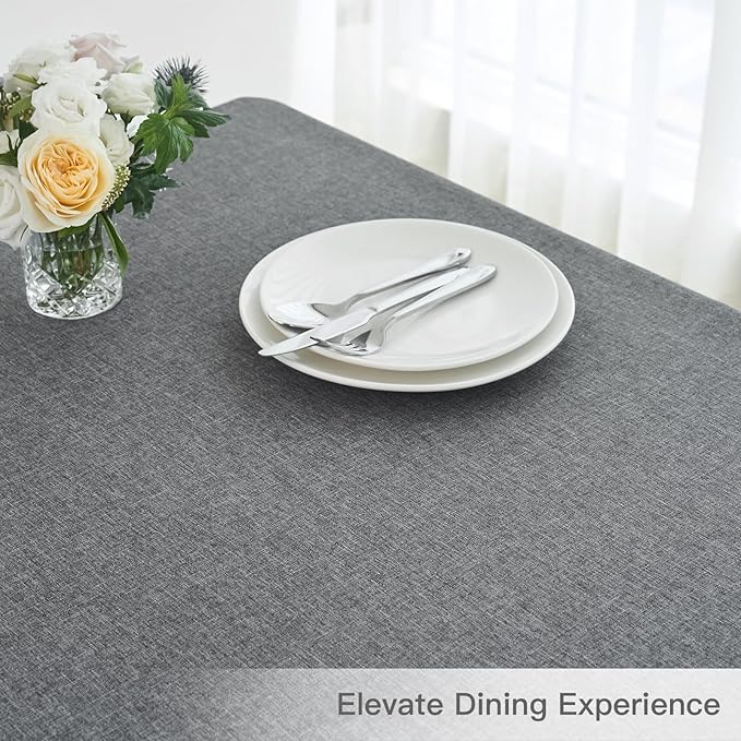 maxmill Square Linen Textured Tablecloth Waterproof Spillproof Wrinkle Free Slubby Textured Table Cloth for Dinner and Party Washable Wipeable Fabric Table Cover Decoration, 60 x 60 Inch, Dark Grey