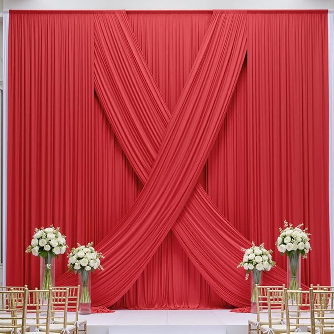 20×12ft Wrinkle Free Red Backdrop Curtain for Wedding Parties,4 Panels 5×12ft Long Soft Silky Polyester Backdrop Drapes Red Photo Back Drop Curtains for Photography Stage Christmas Background Cloth
