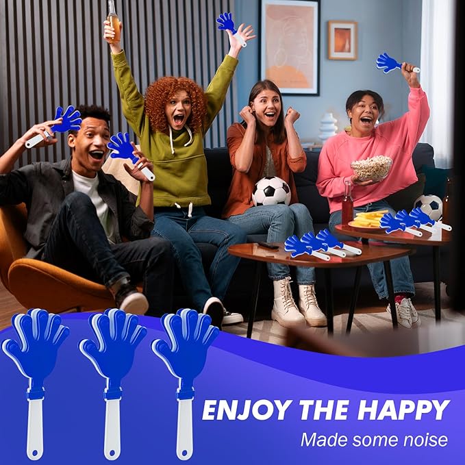 24 Pcs Hand Clappers Noisemakers 7.5 Inch Clappers Noisemakers Plastic Hand Clappers for Birthdays Game Football Sporting Events Cheers Supplies Dance Basketball Football Noisemakers(Blue and White)