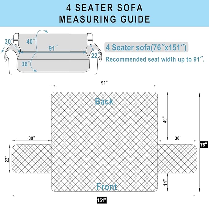 Reversible 4 Seater Sofa Cover 91 Inch Large Couch Cover Furniture Protector(Sofa XX-Large,Black/Grey)