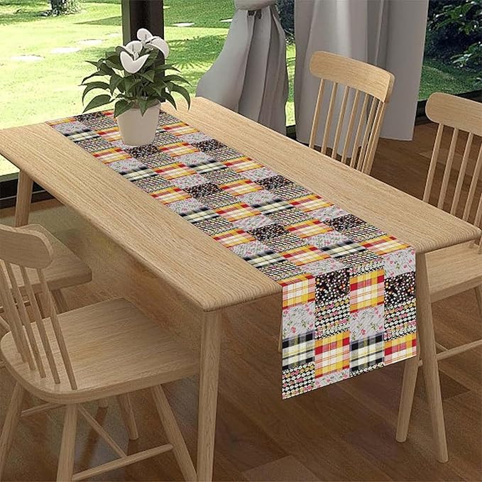 Patchwork Table Runner, Boho Vintage Floral Checkered Plaid Bohemian Paisley Flower Farmhouse Table Center Decor for Home Kitchen Dining Patio Holiday Party Indoor Table Decorations, 13"x72" Inch
