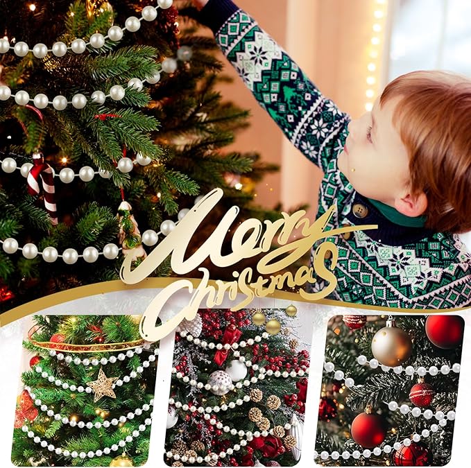 ZPEXRV164 Feet Faux Pearl Beads Garland 3mm Craft String Pearls for Wedding Centerpiece Christmas Tree and Flowers Decoration DIY(White)