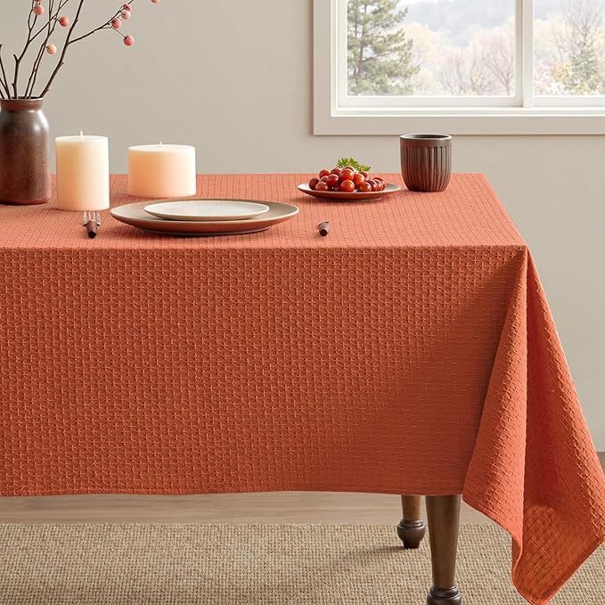 MIULEE Fall Tablecloth Burnt Orange Linen Cottton Table Cloth Rectangle Waterproof Spillproof Cross-Star Textured Table Cltoth Decorative Farmhouse for Dining Party Weddings 60x120 Inch
