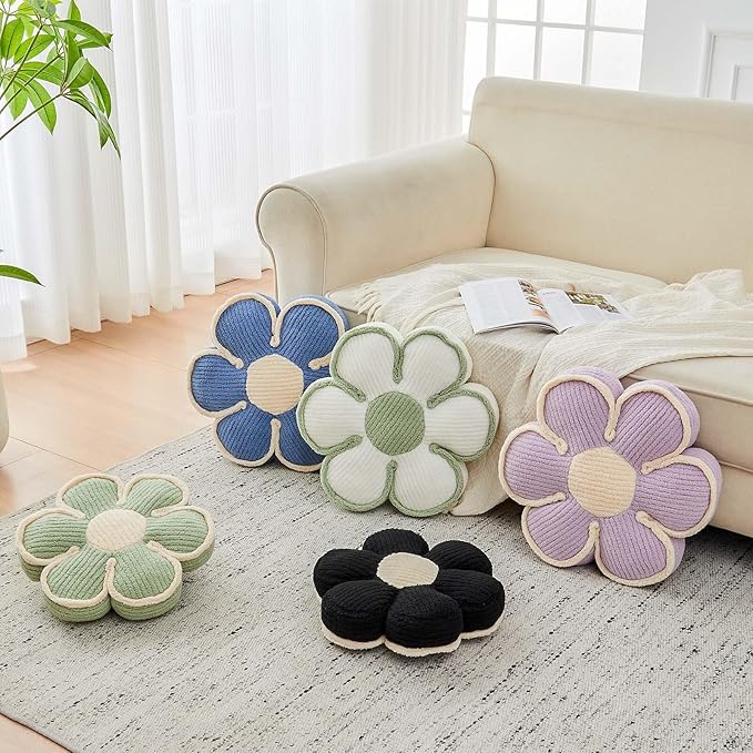 Flower Pillow, Soft Flower Decorative Throw Pillow, Cute Daisy Flower Shaped Seating Floor Cushion Room Décor Plush Pillows for Sofa Couch Bed (17.7 Inch, Lavender)