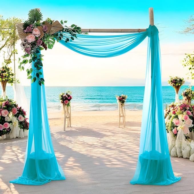 MDS Halloween Chiffon Draping Fabric - 2 Panel, 30" Wide x 100ft Long - Sheer Spooky Arbor & Canopy Drapery for Haunted House Backdrops, Party Ceilings, DIY Costumes & Themed Events - Peacock Blue