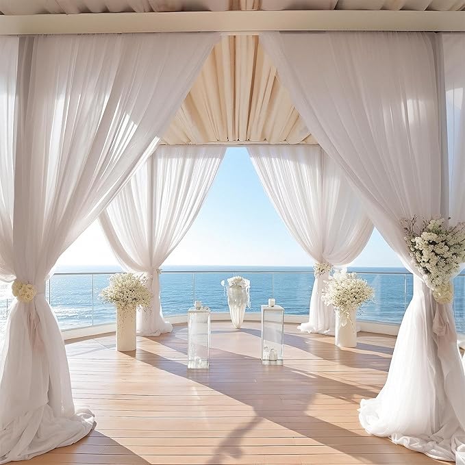 PARTISKY 10ftx10ft Taupe Chiffon Sheer Backdrop Curtains, Wrinkle-Free Wedding Backdrop Drapes for Birthday Party Ceremony Arch Stage Decor Background for Photography 5ft x 10ft,2 Panels