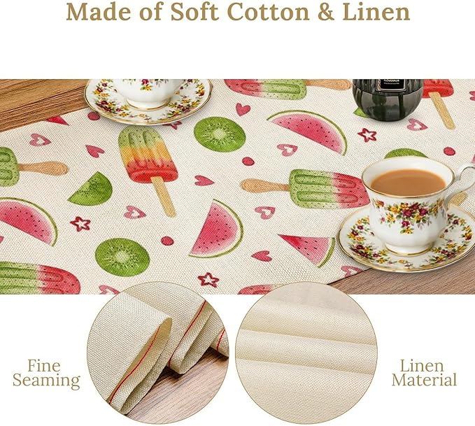 Summer Popsicles Table Runner, Colorful Watercolor Ice Cream Loves Heart Seasonal Dinner Runner for Party Holiday Home Kitchen Dining Table Decor 13"x70"