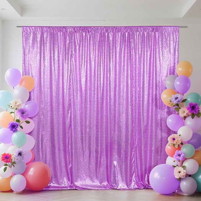 SquarePie Sequin Backdrop Curtain Not See Through Thick Glitter Background for Party 6FT x 6FT Lavender