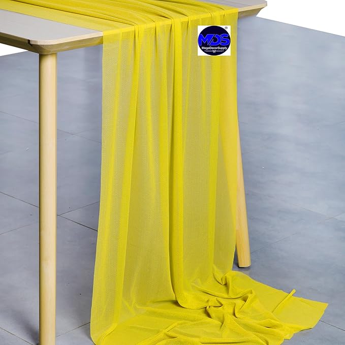 MDS 2 Pack 10ft Chiffon Table Runner 29 x 120 Inches Sheer Wedding Runner Romantic Rustic Table Runner for Wedding Decorations, Birthday Parties, Bridal Shower Party Arch Decor - Yellow