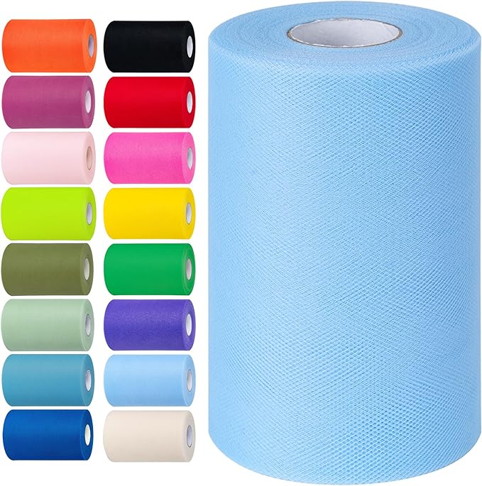Blue Tulle Fabric Rolls 6 Inch by 100 Yards (300 feet) Tulle Roll Spool Fabric for DIY Tutu Skirt Baby Shower Birthday Party Wedding Decorations Christmas Craft Supplies (Blue)