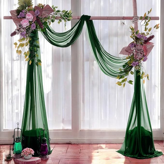 MDS Halloween Chiffon Draping Fabric - 2 Panel, 30" Wide x 50ft Long - Sheer Spooky Arbor & Canopy Drapery for Haunted House Backdrops, Party Ceilings, DIY Costumes & Themed Events - Hunter Green